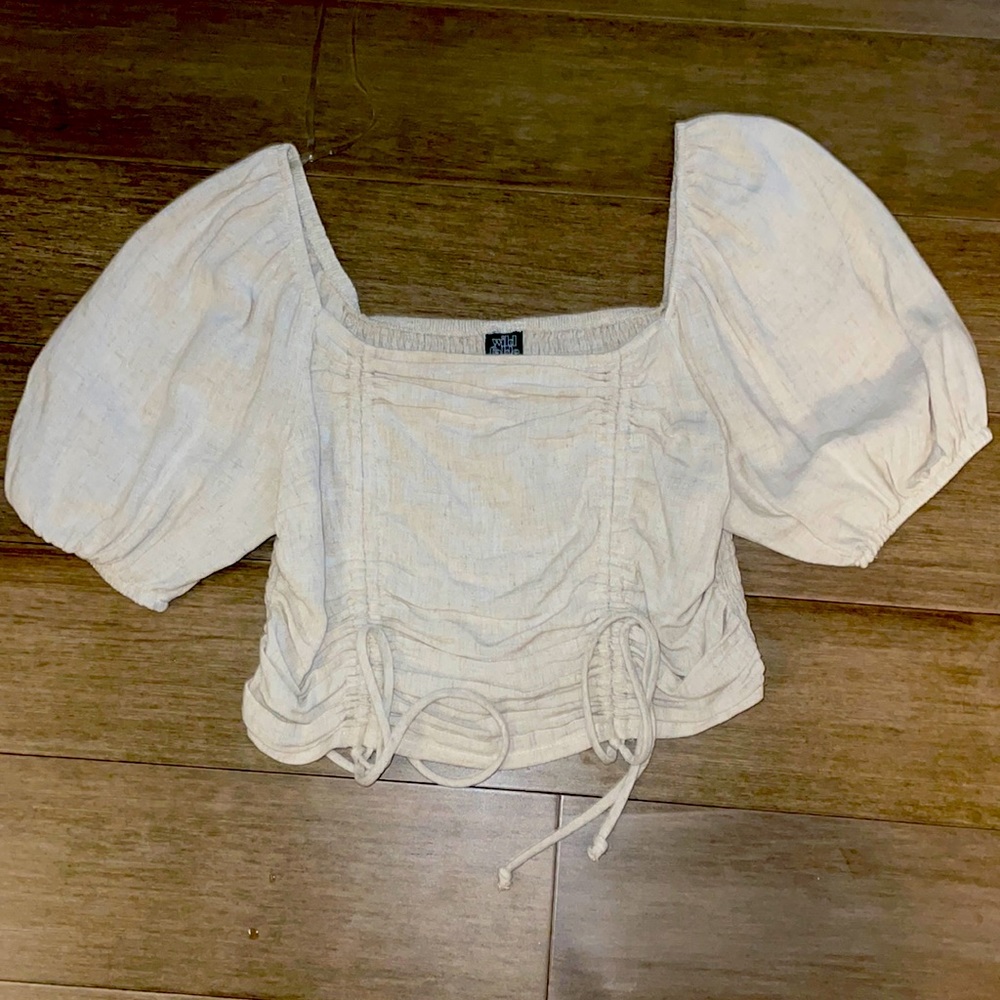 Cream Crop Top with puffy sleeves